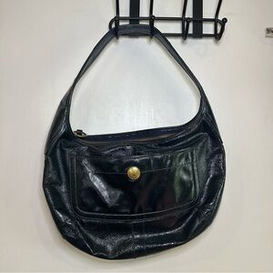 Coach Ergo Blue Patent Leather Hobo Shoulder Bag. Cowhide Leather. Dark Teal.